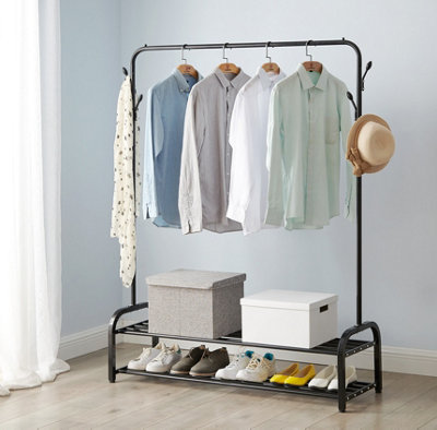 Heavy Duty Clothes Hanging Rail Clothing Coat Stand Double Shoe Rack ...