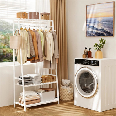 Heavy Duty Clothes Rack Modern Simple White Rail Open Wardrobe Bamboo ...