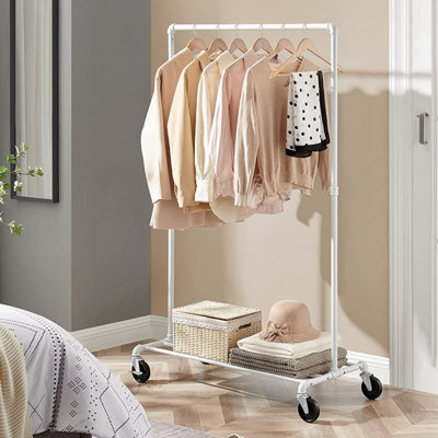 Heavy Duty Clothes Rack White Clothes Rail and Shelf on Wheels