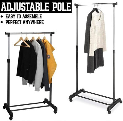 Heavy Duty Clothes Rail on Wheels, Portable & Adjustable Garment Rack for Hanging Clothes