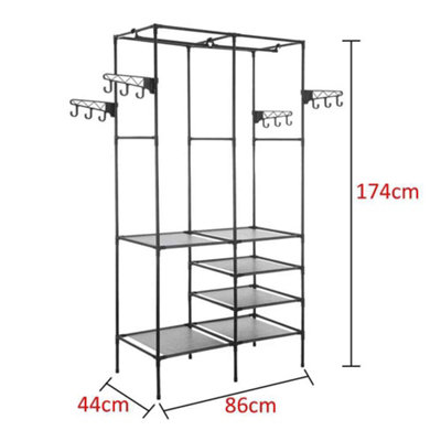 Heavy Duty Clothes Rail Rack 108x36x170cm Black Metal Garment Hanging ...