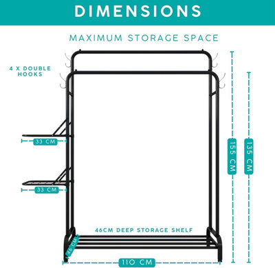 Heavy Duty Clothes Rail, Sturdy 100KG Black Metal Clothes Rack With ...