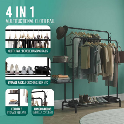 Heavy Duty Clothes Rail, Sturdy 100KG Black Metal Clothes Rack With ...