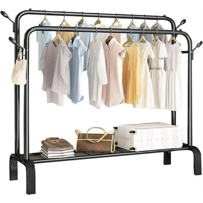 Heavy Duty Clothes Rail - Sturdy Black Metal Rack with Double Hanging ...