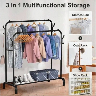Heavy Duty Clothes Rail - Sturdy Black Metal Rack with Double Hanging ...