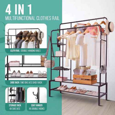 Heavy duty clothes rail, Sturdy steel frame with shelves and shoe rack