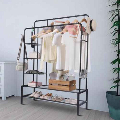 Heavy duty clothes rail, Sturdy steel frame with shelves and shoe rack