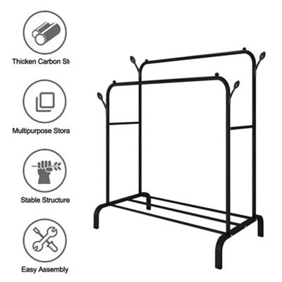 Heavy Duty Double Black Metal Clothes Rail & Garment Hanging Rack with ...