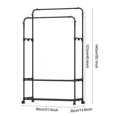 Heavy Duty Double Clothes Rail Garment Rack with Shoes Storage Shelf