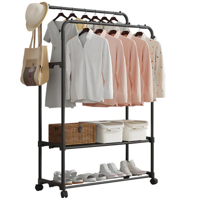 Heavy Duty Double Clothes Rail Garment Rack with Shoes Storage Shelf
