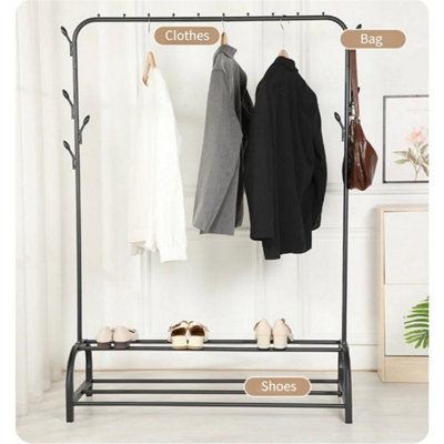 Heavy Duty Double Clothes Rail Hanging Rack Garment Display Stand Shoes ...