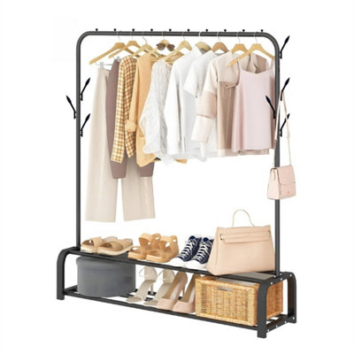 Heavy Duty Double Clothes Rail Hanging Rack Garment Display Stand Shoes ...
