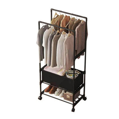 Heavy Duty Double Clothes Rail Hanging Rack Garment Display Stand Shoes ...