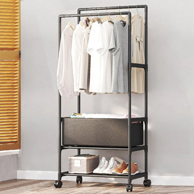 Heavy Duty Double Clothes Rail Hanging Rack Garment Display Stand Shoes ...