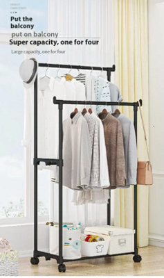 Heavy Duty Dual Metal Clothes Rail Stand, Hanging Storage Shelf Bedroom ...