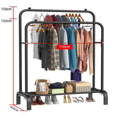 Heavy Duty Dual Metal Clothes Rail Stand with Shoe Racks Display Stand Storage Shelf.