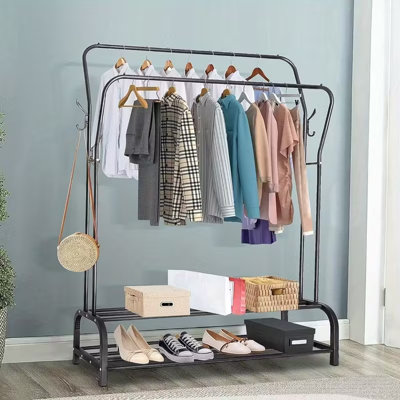 Heavy Duty Dual Metal Clothes Rail Stand with Shoe Racks Display
