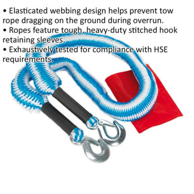 Heavy Duty Elastic Tow Rope - 2000kg Rolling Load Capacity - 1.5m to 4m  Length