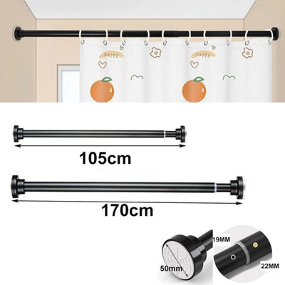 Heavy Duty Extendable Telescopic Shower Curtain Pole Rail Rod Bath Door Window 105-170cm (Black)