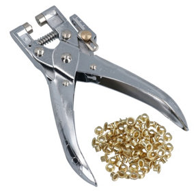 Heavy Duty Eyelet Plier and 100 Eyelets for Tarpaulins Sheets Covers