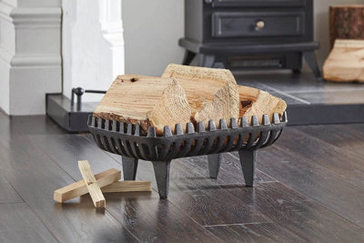 Heavy Duty Fireside Wood Store Indoor Outdoor Fireplace Log Grate Cradle Rack Storage Stand Holder Cast Iron Black Basket - LOG01 - 3
