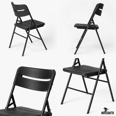 GYMAX Folding Chairs 2-Pack - 400lb Capacity Stackable Plastic Chairs With Steel Frame - Black