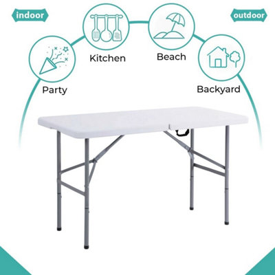 HEAVY DUTY FOLDING TABLE PORTABLE PLASTIC CAMPING GARDEN PARTY CATERING 3Ft Folding Table