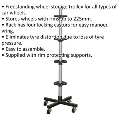 Heavy-Duty Freestanding Wheel Storage Trolley with Locking Castors ...