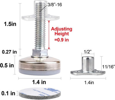 4 Adjustable Threaded Plastic Base Furniture Glides For Leveling Feet