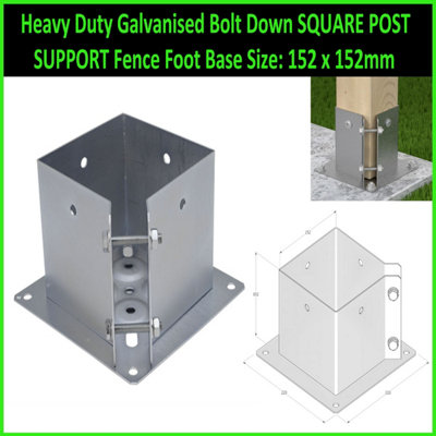 Heavy Duty Galvanised Bolt Down SQUARE POST SUPPORT Fence Foot Base ...