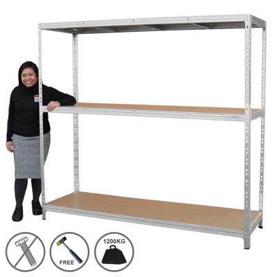 Heavy Duty Garage Shelving Extra Wide Boltless Racking 1200KG Capacity Galvanised Steel Metal