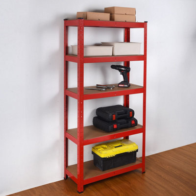 Heavy Duty Garage Shelving Unit - 5 MDF Shelves - 875 kg Max Load Units - Red - 30 x 70 x 150 (cm) - 4