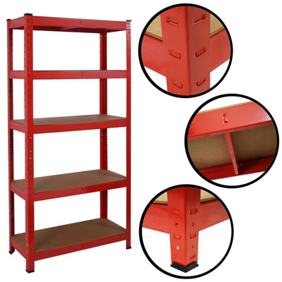 Heavy Duty Garage Shelving Unit - 5 MDF Shelves - 875 kg Max Load Units - Red - 30 x 70 x 150 (cm) - 5
