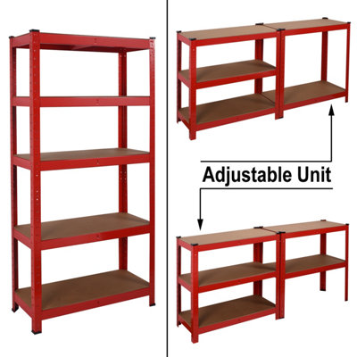 Heavy Duty Garage Shelving Unit - 5 MDF Shelves - 875 kg Max Load Units - Red - 30 x 70 x 150 (cm) - 7
