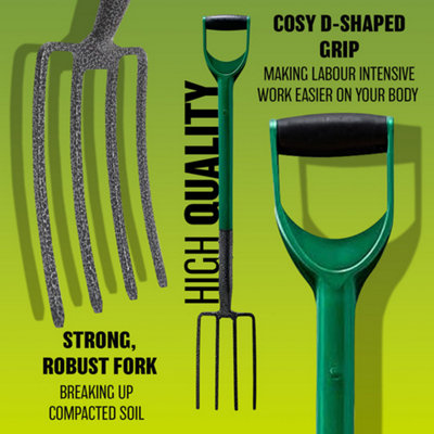 Heavy Duty Garden Border Digging Fork Gardening Hand Tool Carbon Steel 4 Tooth For Planting Weed Removal