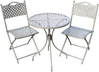 Heavy Duty Garden or Patio Bistro Set - Suitable for Private or Commercial Use- 2 Folding Mesh Chairs and a Mesh TopTable