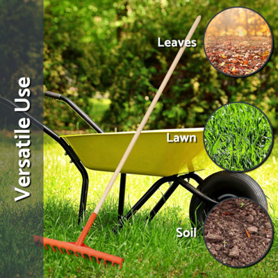 Heavy-Duty Garden Rake - 12 Tines / 50cm Wide Durable Plastic Head ...