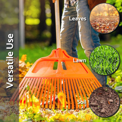 Heavy-Duty Garden Rake - 27 Tines / 57cm Wide Durable Plastic Head ...