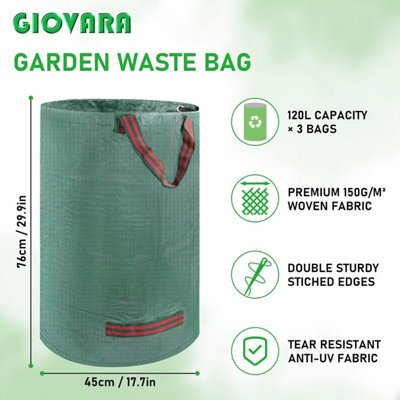 Heavy Duty Garden Waste Bags 120L x 3 Reinforced Reusable Sacks with ...