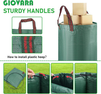 Heavy Duty Garden Waste Bags 120L x 3 Reinforced Reusable Sacks with ...