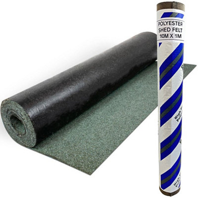 Heavy-Duty Green Polyester Shed Roofing Felt (10m x 1m) With 13mm Pack of 50 Galvanized Nails - 10 Year Life Expectancy Roof Felt