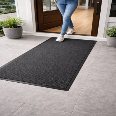Heavy Duty Grey Rubber Barrier Mat Runner 60 x 180 cm Absorbent Dirt ...