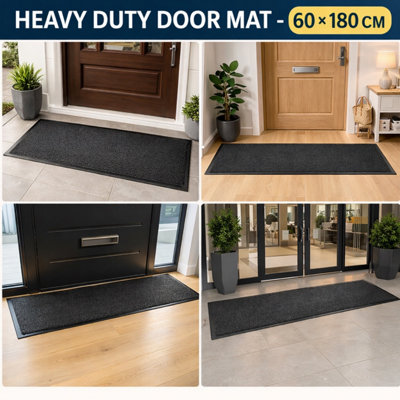 Heavy Duty Grey Rubber Barrier Mat Runner 60 x 180 cm Absorbent Dirt ...