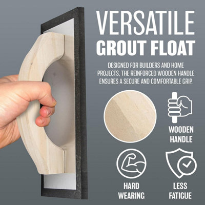 Heavy Duty Grout Float Trowel Tiling Hand Tool Wooden Reinforced Grip Handle For Builders & Diy Jobs
