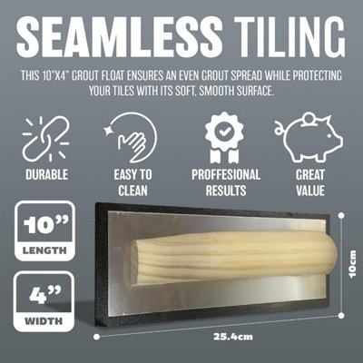 Heavy Duty Grout Float Trowel Tiling Hand Tool Wooden Reinforced Grip Handle For Builders & Diy Jobs