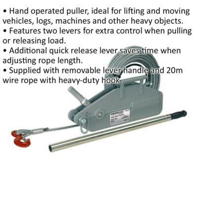 Heavy-Duty Hand Operated Wire Rope Puller with Quick Release Lever ...