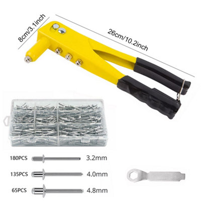 Heavy Duty Hand Pop Rivet Gun Tool Kit + 380PCS Assorted Rivets + 4 ...