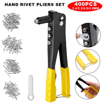 Heavy Duty Hand Rivet Gun Kit 400PCS Assorted Rivets with 4 Nozzle Heads