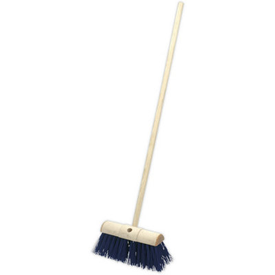 Heavy Duty Hard Bristle Yard Broom - 325mm Saddle Back Brush Head Wooden Handle