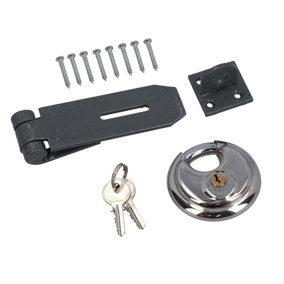 Heavy Duty Hasp and Staple Security Set With 70mm Circular Padlock 1pk